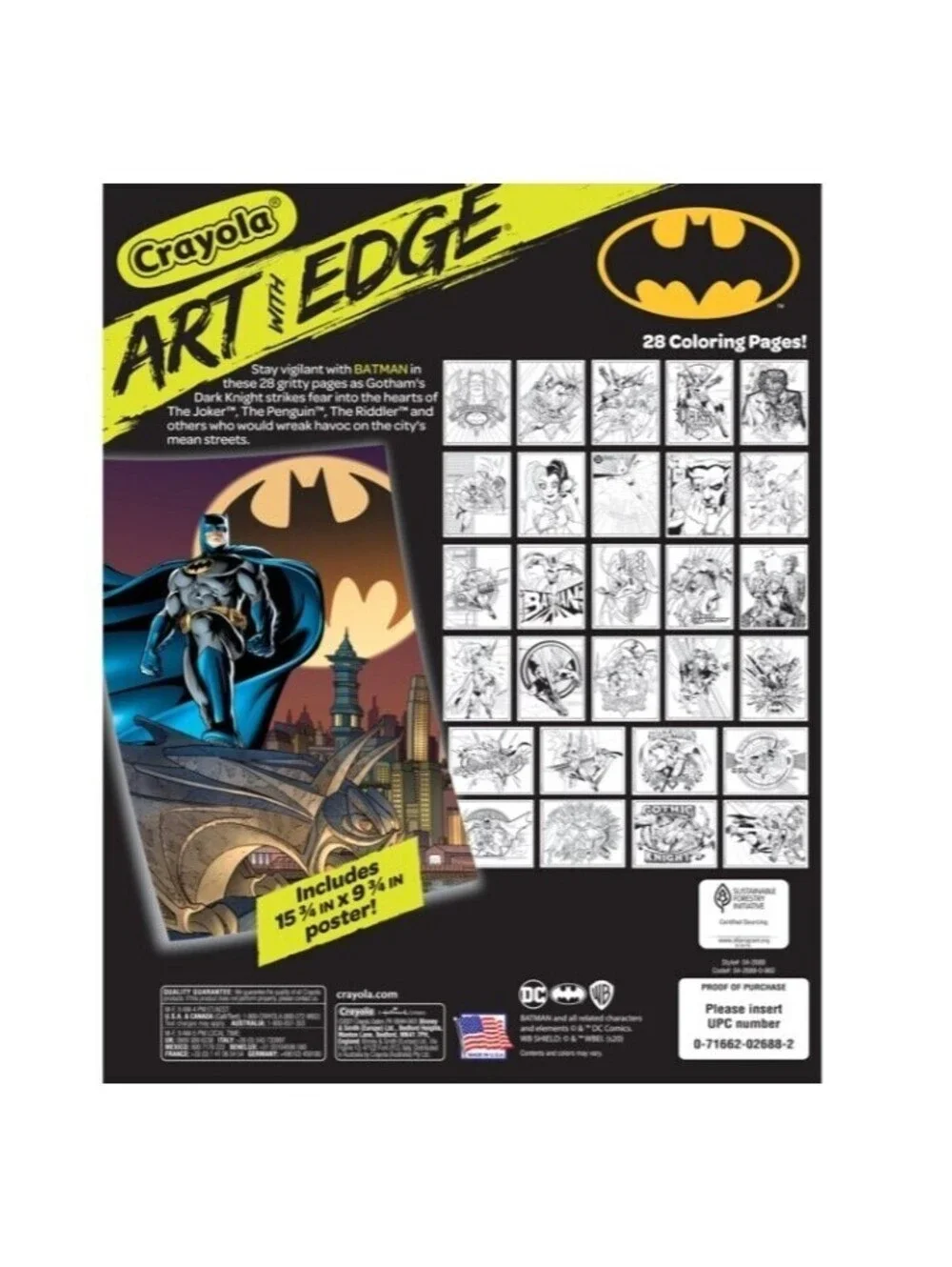 Crayola Art With Edge Batman Coloring Book (28 Pages 1 Color Poster) Gift